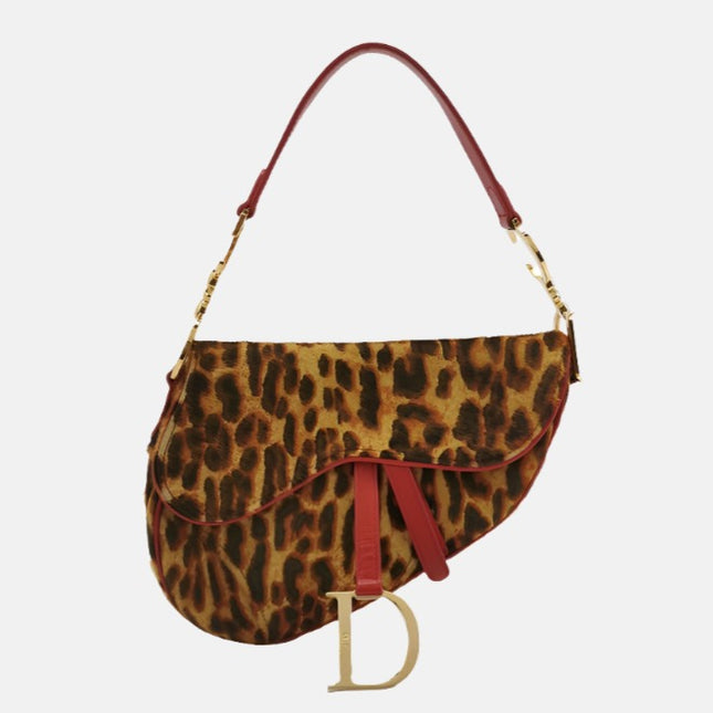 Dior Saddle Vintage Leopard Print Ponyhair and Red Leather John Galliano Rare-Luxbags