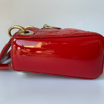 Sold Lady Dior Patent Leather Red Mini handbag with gold hardware