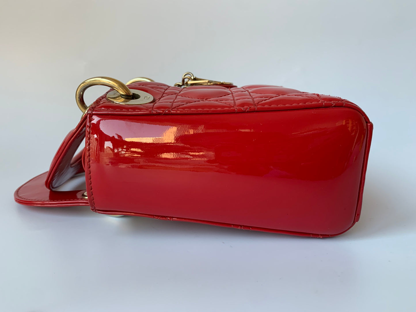 Sold Lady Dior Patent Leather Red Mini handbag with gold hardware