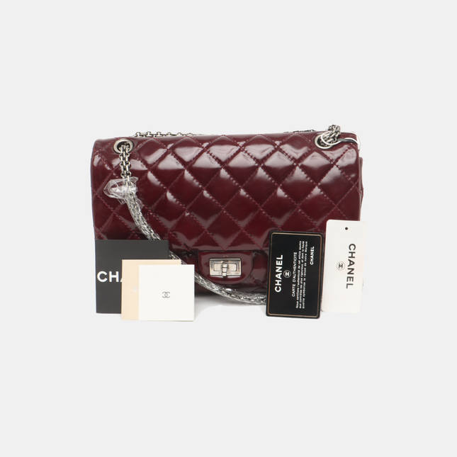 Chanel 2.55 Jumbo Double Flap Burgundy Patent Leather Silver HW 2010