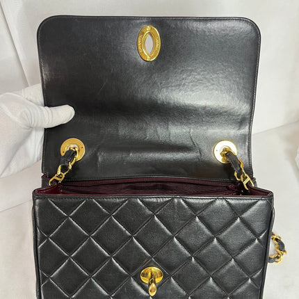 Chanel Vintage Flap Bag Medium Black Lambskin Leather Mega CC Gold Hardware