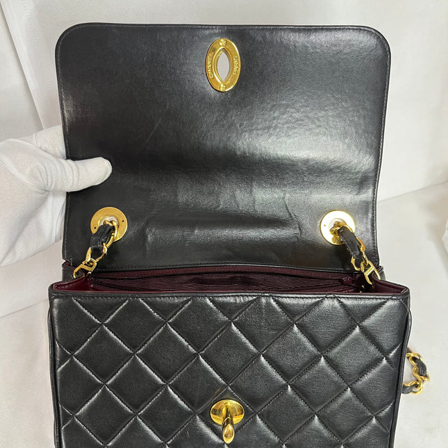 Chanel Vintage Flap Bag Medium Black Lambskin Leather Mega CC Gold Hardwarei