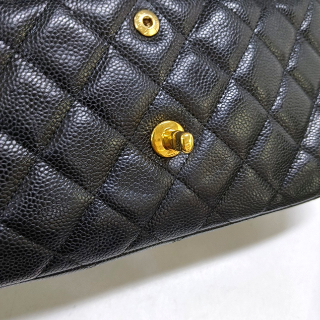 Chanel Classic Flap Jumbo Black Caviar Leather Double Flap with Gold Hardware