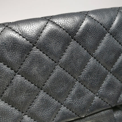 Chanel Classic Flap Maxi Black Soft Caviar Leather Silver-tone Hardware Giant CC Logo