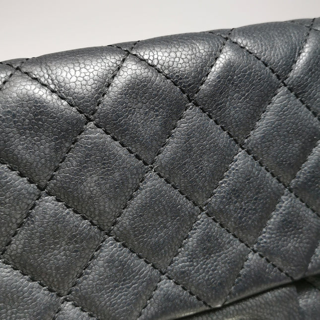 Chanel Classic Flap Maxi Black Soft Caviar Leather Silver-tone Hardware Giant CC Logo