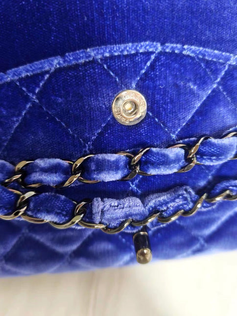 Chanel Classic Flap Medium Royal Blue Velvet Silver Hardware