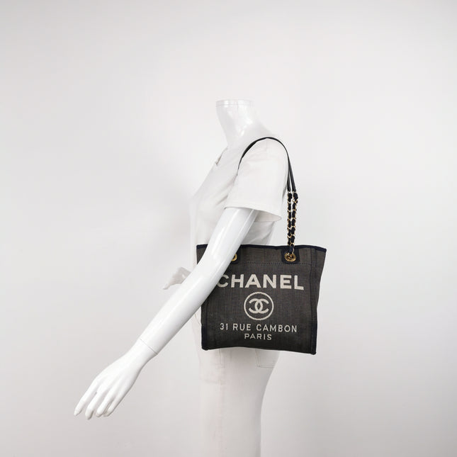 Chanel North South Deauville Tote Small Navy Denim Top Handle Shoulder Bag, 2012-2013