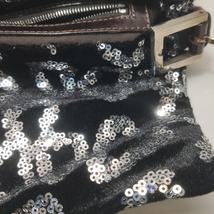 FENDI Baguette White Heart Shaped Sequin Black Shoulder Bag