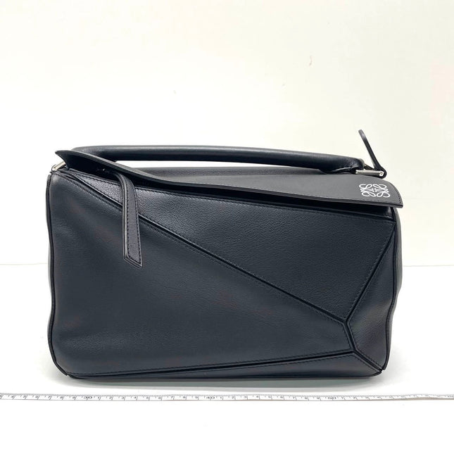 Loewe Puzzle Medium Black Smooth Leather White Logo 2016-Luxbags