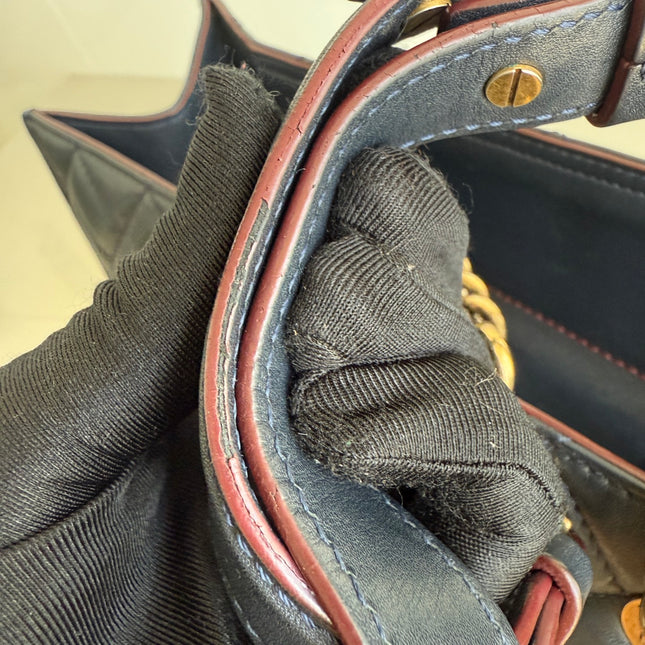 Chanel Perfect Edge Tote Quilted Navy Leather Antique Gold Hardware