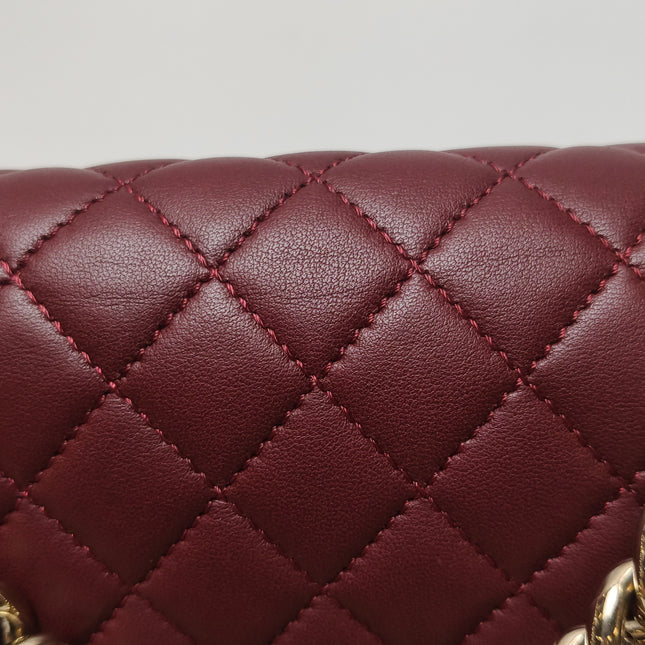 Chanel Le Boy Small Burgundy Lambskin Leather Antiqued Gold Hardware