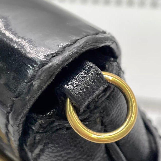 Gucci Horsebit 1955 Chain Large Black Leather and Patent Leather Shoulder Bag