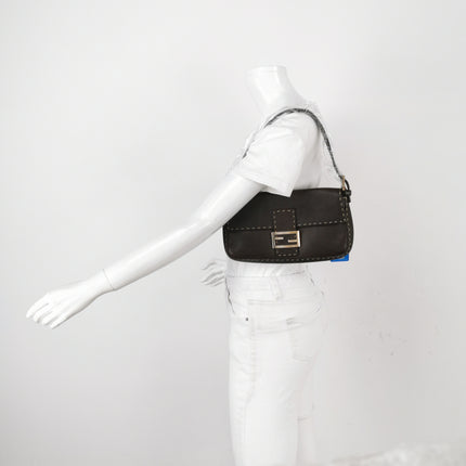 Fendi Baguette Selleria Calfskin Leather Brown Shoulder Bag
