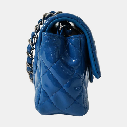 Chanel Classic Flap Mini Blue Patent Leather Silver Hardware