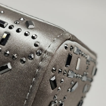 Lady Dior Mini Grey Silk with Crystals Silver Hardware