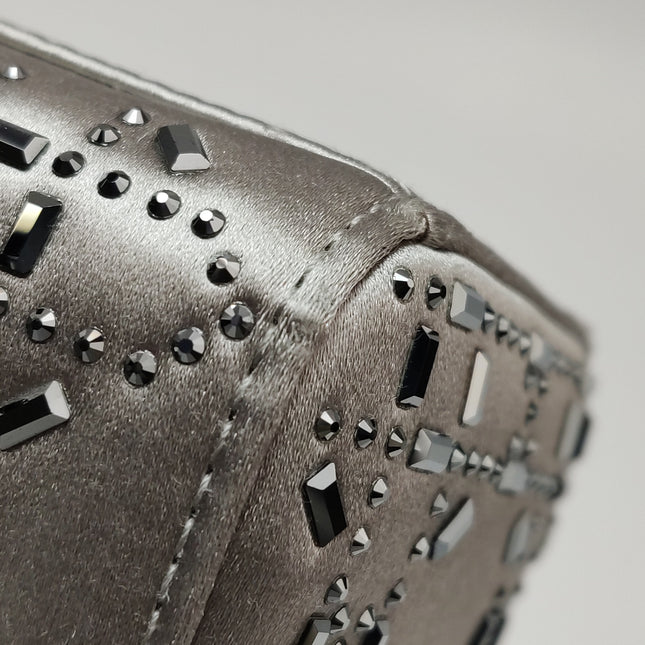Lady Dior Mini Grey Silk with Crystals Silver Hardware
