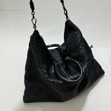 Sold Bottega Veneta Maxi Convertible Tote Bag Hobo Black Leather Two-way Carry 50cm