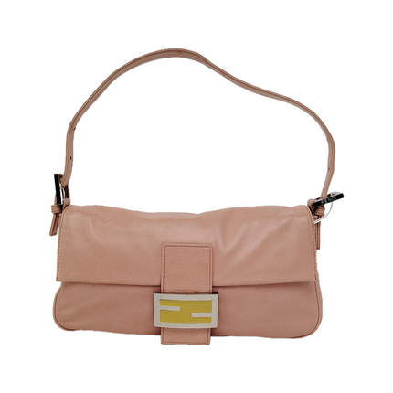 FENDI Baguette Vintage Pink Lambskin Leather Shoulder Bag Silver Hardware-Luxbags