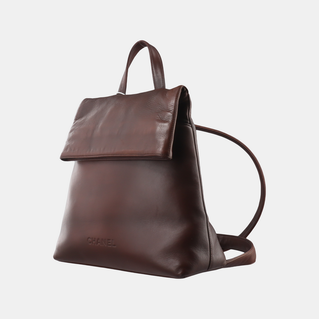 Chanel Vintage Backpack Tan Brown Calfskin Leather