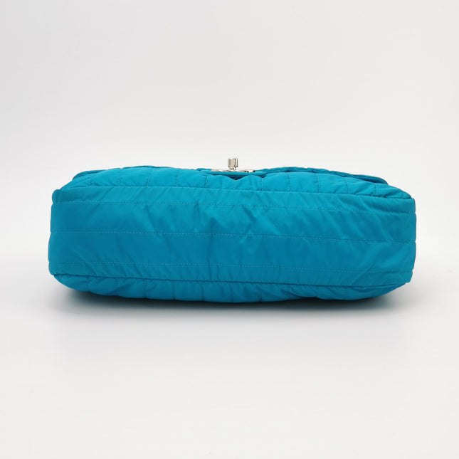 Chanel Blue Quilted Nylon Puffer Jumbo Flap Bag Chain Strap