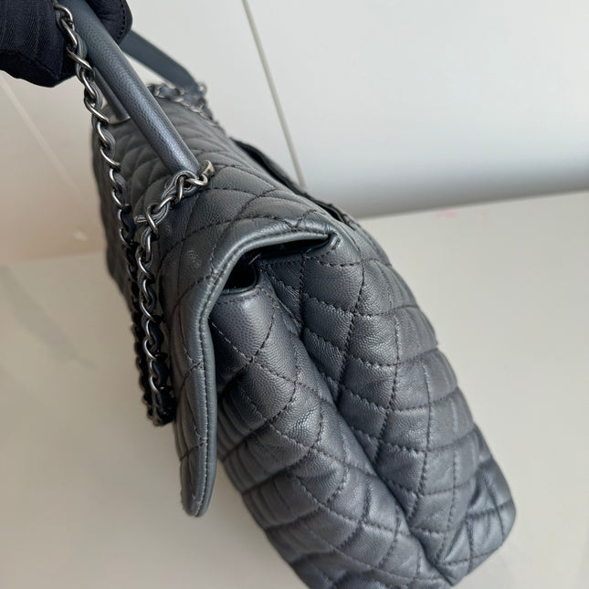 Chanel Coco Handle Maxi Grey Caviar Leather Silver Hardware 32cm, 2015-2016