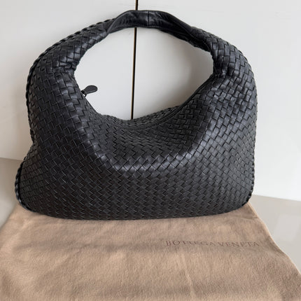 Bottega Veneta Intrecciato Hobo Bag Medium Black Leather 47cm