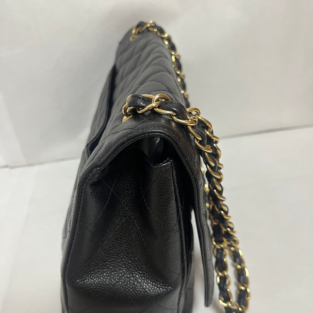 Chanel Classic Flap Maxi Black Caviar Leather Single Flap with Gold Hardware