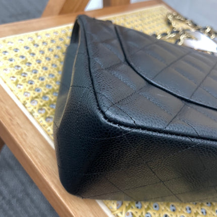 Chanel Classic Flap Jumbo 2011 Black Caviar Leather Double Flap Gold Hardware