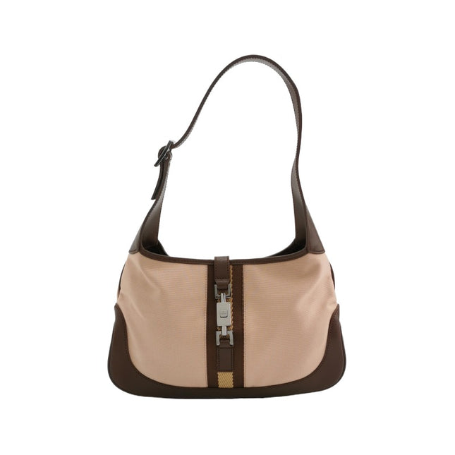 Gucci Jackie Vintage Small Brown Leather and Fabric Silver Hardware-Luxbags