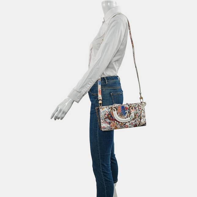 Lady D-Joy Medium Bird and Flower Embroidery Calfskin Leather