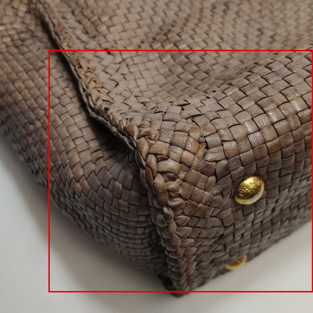 Prada Madras Brown Woven Leather Top Handle Shopping Tote Medium