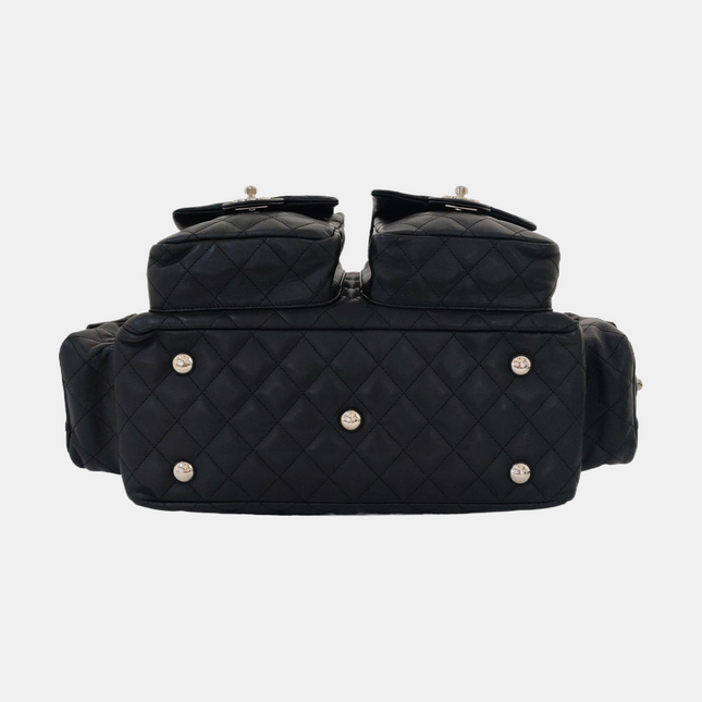 Chanel Cambon Large Black Calfskin Leather Double Strap Handbag