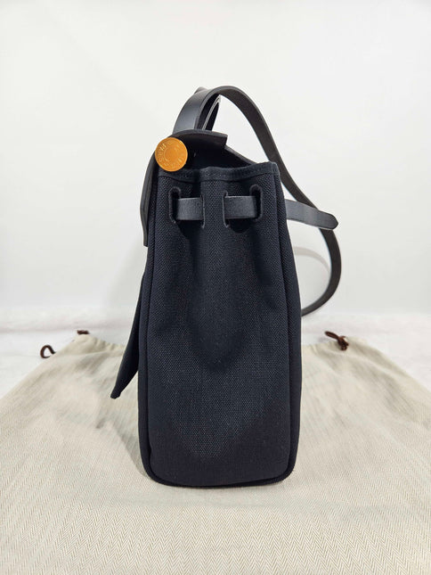 Hermes Herbag 31 Black Canvas Gold Hardware Crossbody Bag