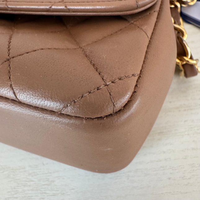 Chanel Classic Flap Mini Vintage Beige Lambskin Leather Adjustable Gold-tone Chain