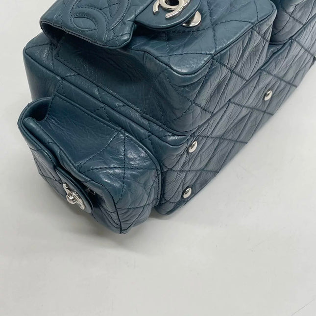 Chanel Cambon Multi-pocket Ligne Reporter Bag Medium Navy Calfskin Leather