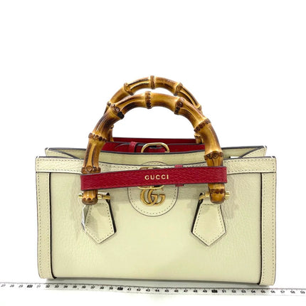 Gucci Diana Small East West Cream White Leather Bag Bamboo Handle with Strap