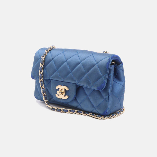 Sold Chanel Classic Flap 2013-2014 Blue Silk Satin Mini Crossbody Bag