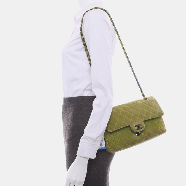 Sold Chanel Classic Flap Medium Green Velvet Black Hardware, 2014-2015