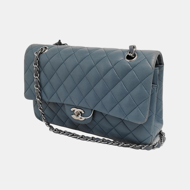 Chanel Timeless Classic Flap Medium Misty Blue Lambskin Leather Silver Hardware, 2012