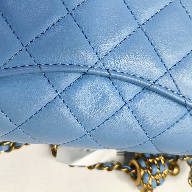 Chanel Classic Flap Mini Baby Blue Lambskin Pearl Crush Adjustable Gold Ball Chain