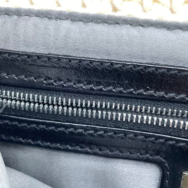 Fendi Baguette Bag White Crochet Knit Wool Pompom Shoulder Bag