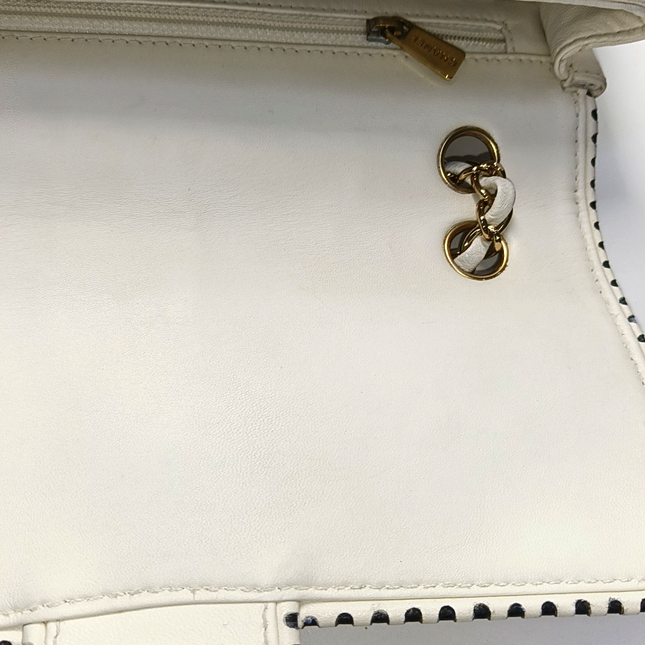 Chanel Classic Flap Medium Happy Stitch White Leather with Contrast Black Trim, 2003-04
