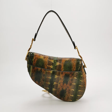 Dior Saddle Medium Green and Brown Snake-Skin Leather Bag