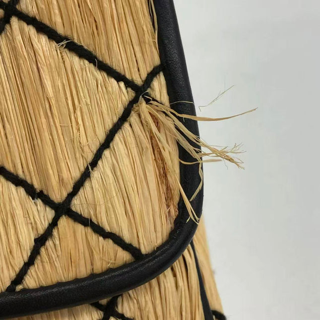 Chanel Medium Straw Wicker Flap Bag Black Diamond Wild Stitch