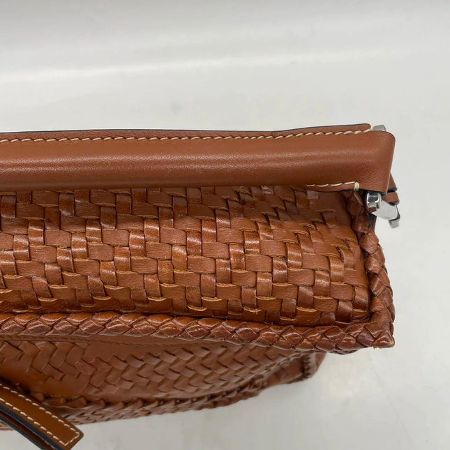 Loewe Puzzle Small Leather Woven Braided Tan Brown Crossbody Bag