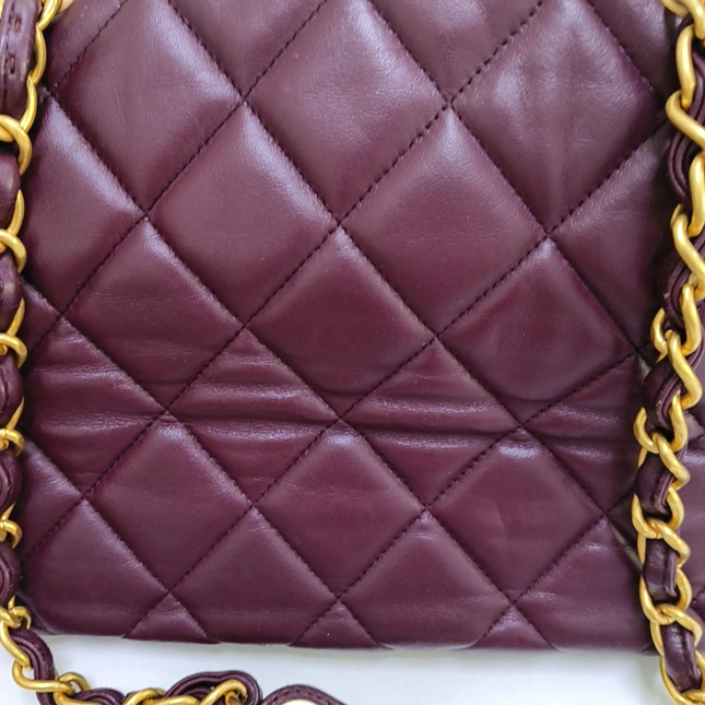 Chanel Petite Shopping Tote PTT Burgundy Lambskin Leather Gold-Tone Chain Shopping Bag