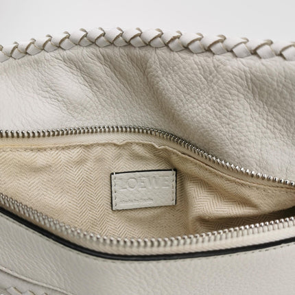 Loewe Puzzle Small Leather Woven Braided White Crossbody Bag