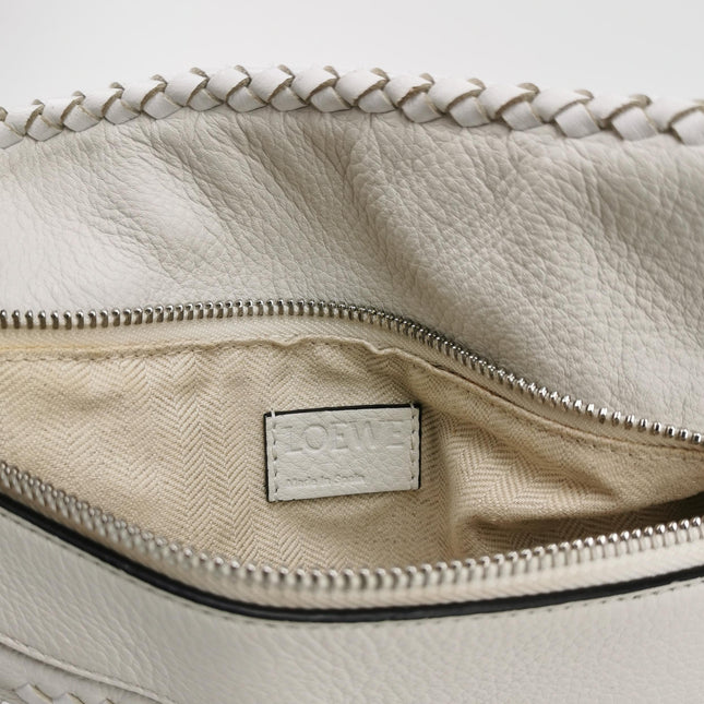 Loewe Puzzle Small Leather Woven Braided White Crossbody Bag