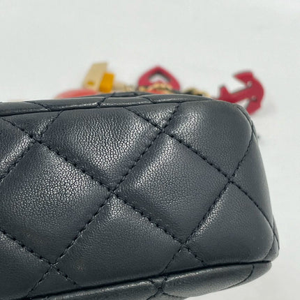 Chanel Classic Flap Medium Black Lambskin Leather Valentine Marine Charms