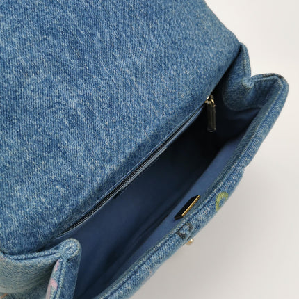 Chanel Classic Flap Mini Rectangular Blue Denim Jeans Gold Hardware Microchip